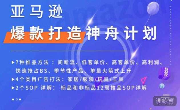 亚马逊爆款打造神舟计划，​7种推品方法，4个类目广告打法，2个SOP详解-鸿昇发网课