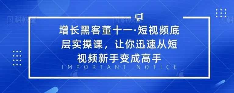 增长黑客董十一·短视频底层实操课,从短视频新手变成高手-鸿昇发网课